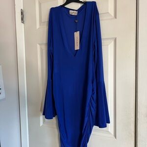 Club L London cobalt blue deep v neck bodycon dress